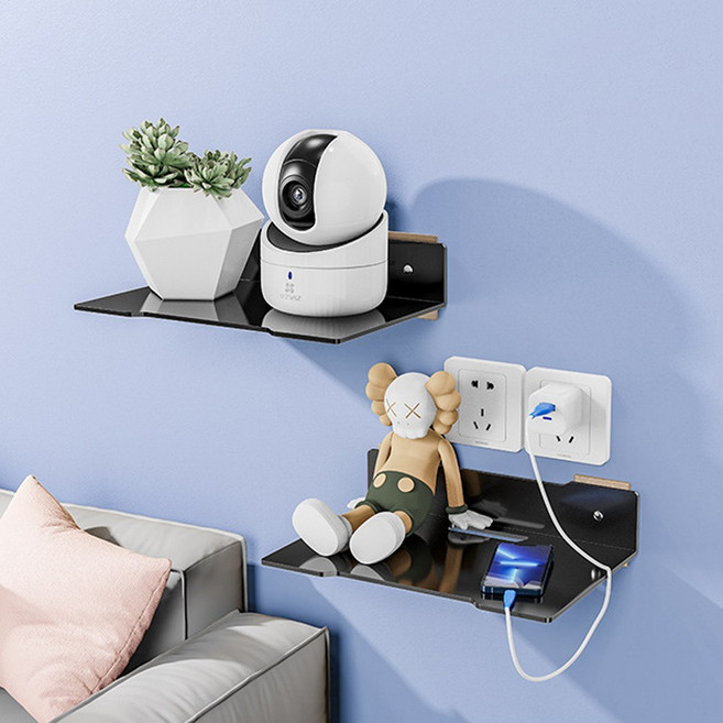 무타공 벽선반 못없이 거실 주방 욕실 거치대 벽면 미니 선반, 블랙, 1단