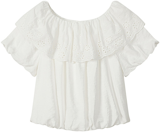 여성 펀칭카라 밴딩넥 반팔 블라우스