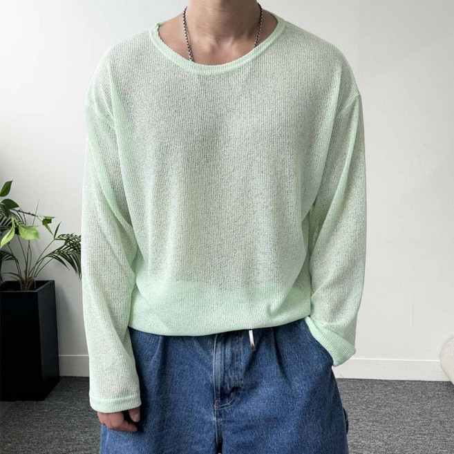 남자 여름 시스루 니트 긴팔티 쿨링 여름니트 루즈핏 오버핏 썸머니트