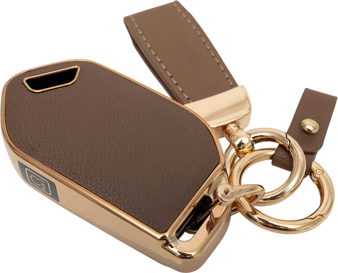 기아 EV3 EV4 EV5 EV6 EV9 K5 쏘렌토 호환 차 키 케이스 스마트 키커버 리모컨 키홀더 가죽 스트랩 세트, TL77_KH17(4버튼), (브라운)