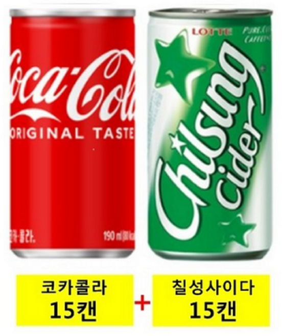 코카콜라 칠성사이다 2종 30캔 세트, 1세트, 190ml