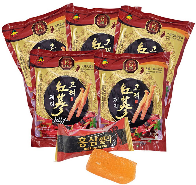 햇사랑 고려 홍삼 제리 200gx5봉 캔디 사탕 젤리, 5개, 200g