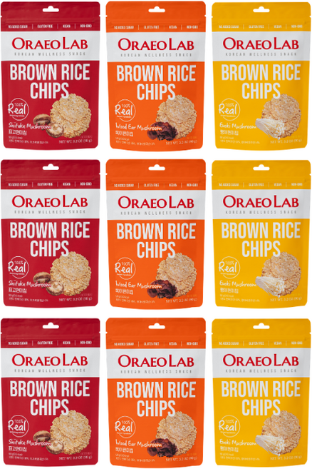 오래오랩 버섯현미칩 3종 세트(표고 목이 팽이) 저당 고단백 현미과자, 3세트, 90g