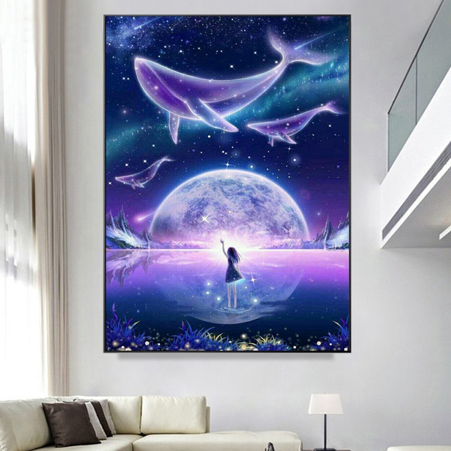 고래 은하수와 소녀 직장인 취미 큐빅 보석십자수 DIY, 40 x 60, 1개