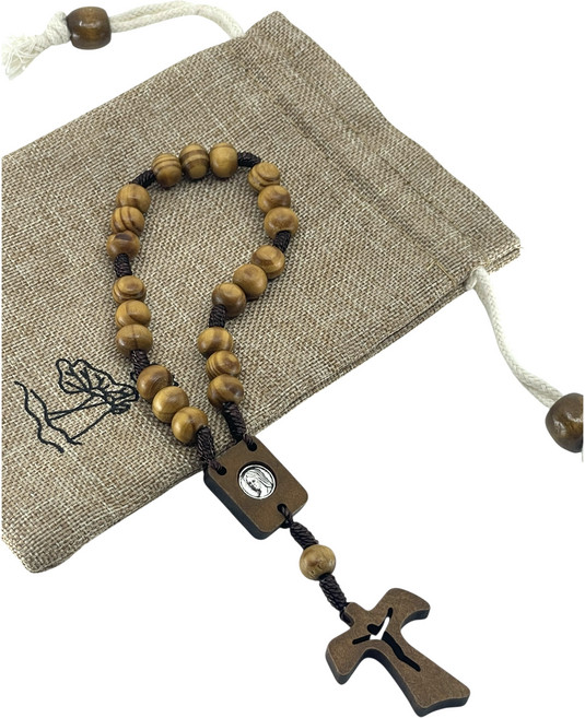 카톨릭 천주교 성물 타우 십자가 원목 묵주 기도 은혜 파우치 증정, 1개, 1개