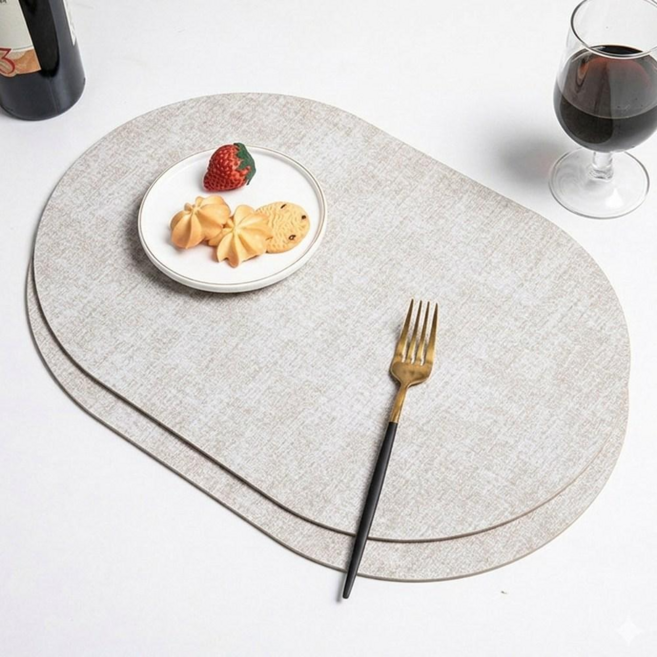 포치가미 가죽 방수 테이블 식탁 매트 2P, 2개, 43x30, 흰색