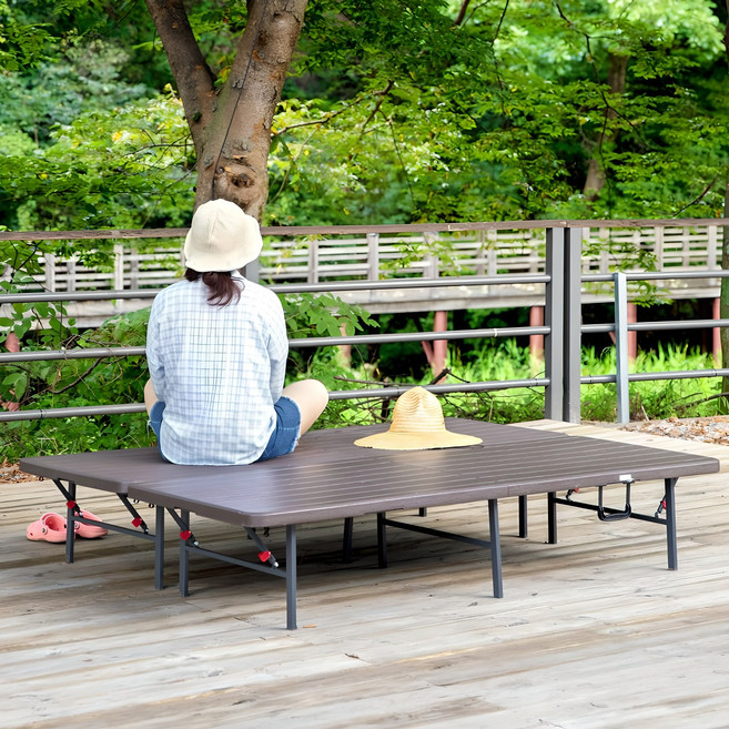 아르망 접이식 평상 2개 세트 야외 간이 좌탁 침대 계곡 공원 마루 그늘막 플라스틱, 브라운, 브라운