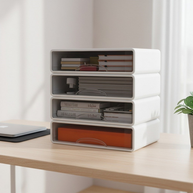 책상 정리함 문구 화장품 서랍식 다용도 수납함, 1개, 라지4개