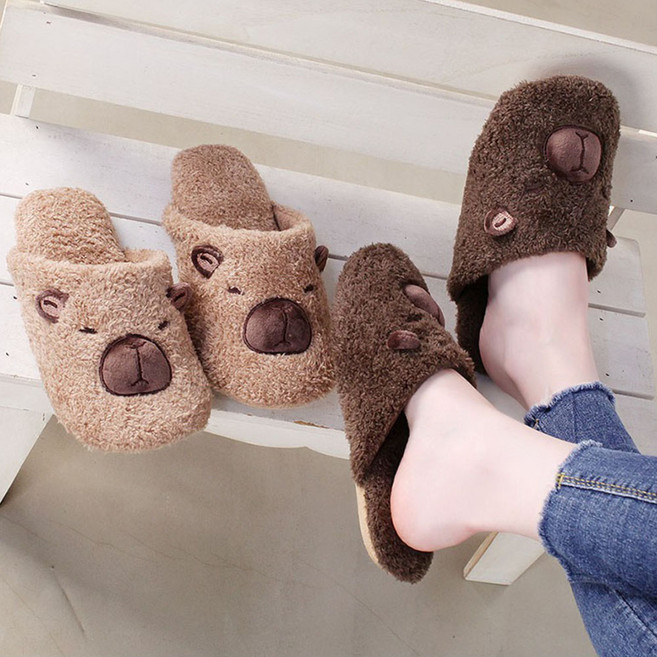 슈레나 여성용 카피바라 털 실내화 겨울 거실화 사무실 슬리퍼