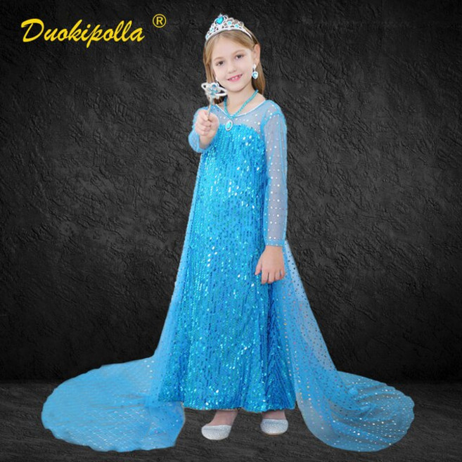 할로윈 의상 크리스마스 블루 걸스 엘사 드레스 키즈 댄스 파티 스팽글 반짝이 공주 롱테일 페어리 소녀용