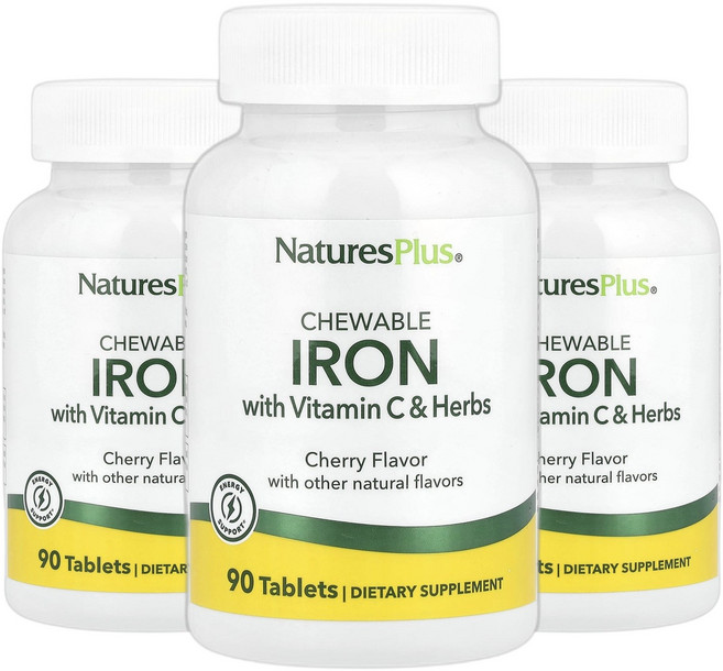네이처스플러스 츄어블 철분 iron 비타민C 및 허브 함유 체리 맛 90정 2+1, 90회분