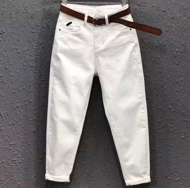 쌍천 남성 하이웨스트 청바지 와이트9부바지 배기바지 (벨트불포함) A26010413
