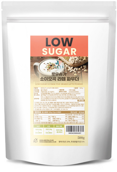 아레스 로우슈가 소이오곡 라떼 파우더, 500g, 1개, 1개입