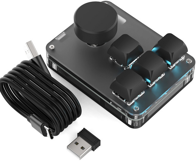 기계식 매크로 키보드 단축키 키보드 프로그레밍 키보드 편집 한손 사용 3모드 연결 2.4G 수신기 배치, 4키 1노브 블랙A, 블루투스, 적축