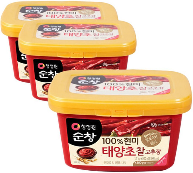 청정원 순창 100% 현미 태양초 찰고추장 2kg x3개, 3개