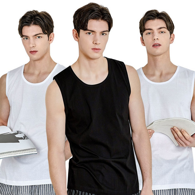 BYC 남성용 단색 탱탑 스포츠 런닝 3매