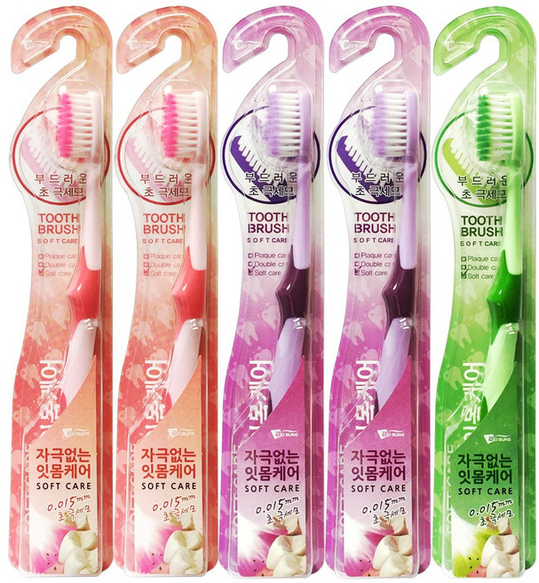 보성 잇몸토탈케어 저자극 소프트 초극세모 칫솔 (색상랜덤) 구강케어 슬림모 고탄력 잇몸전문, 1개입, 5개