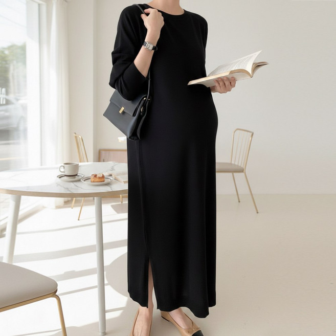 [당일출고] 수엠W 임산부 니트 롱원피스 출산전후 데일리 루즈핏 원피스 C09 무드니트원피스