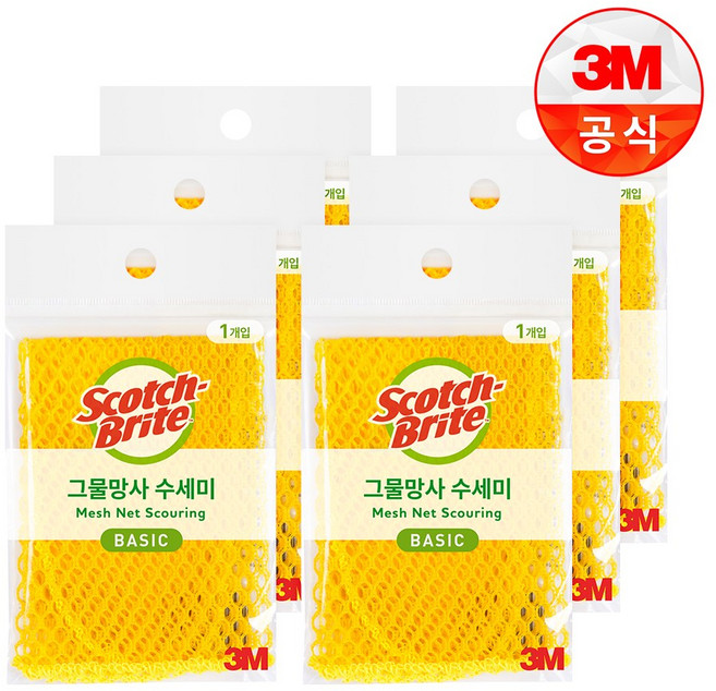 스카치브라이트 베이직 그물망사 수세미, 1개입, 6개
