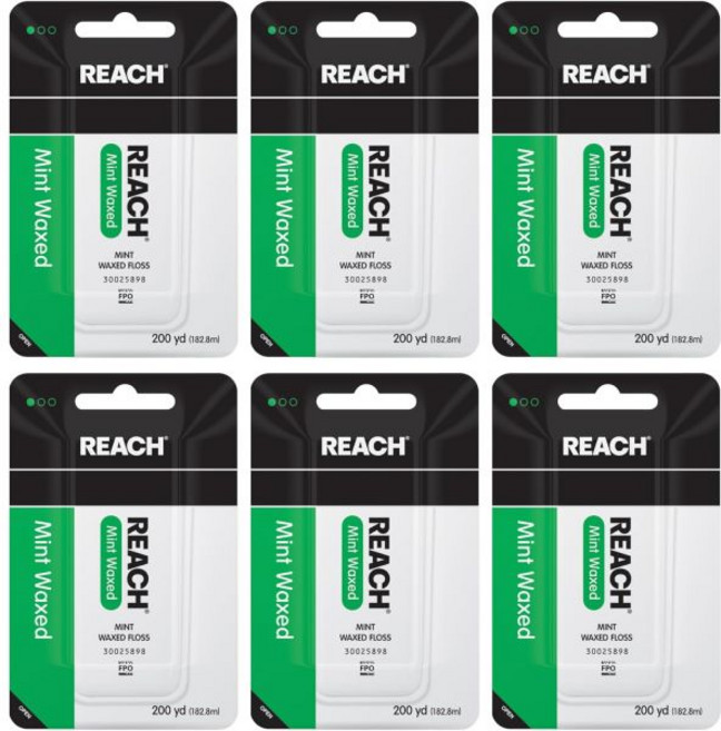 Reach 존슨앤드존슨 리치 민트 왁스 치실 200야드 (6개 팩) 치간 칫솔 오랄 케어
