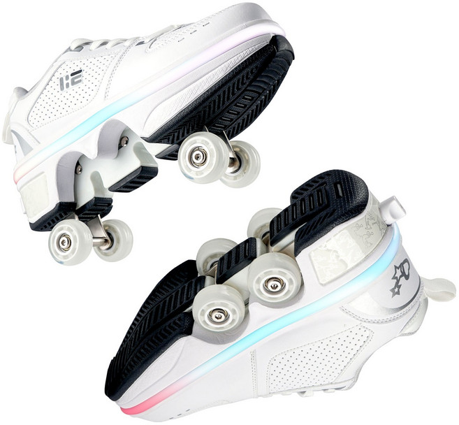 liekick 쿼드 스케이트 스케이트 개폐식 롤러 슈즈 휠 스니커즈롤러 스케이트롤러슈즈, 화이트 로우힐 LED, 1개