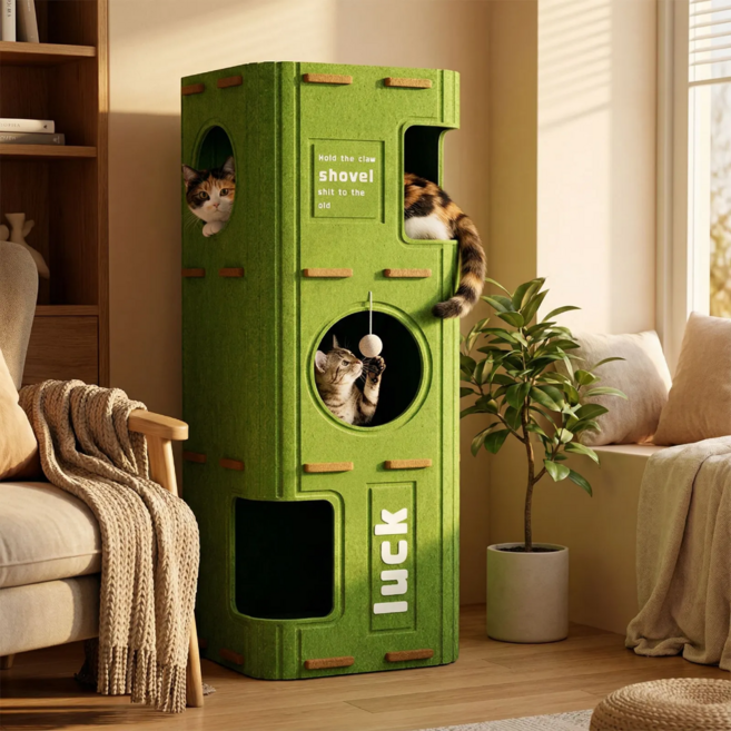 리치모어 고양이 캣타워 스크래쳐 숨숨집, 1개, 그린