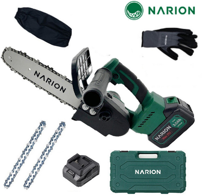 나리온 25cm 무선 전기톱 NJ-255R 톱날+장갑 풀세트 충전 체인톱 전동톱, 3.0Ah 배터리1개세트, 1개