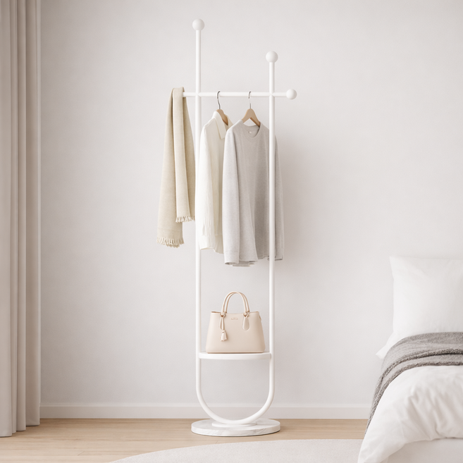 차르미콜 U형 심플한 인테리어 스탠드 옷걸이, 화이트 베이스 + 화이트 스탠드