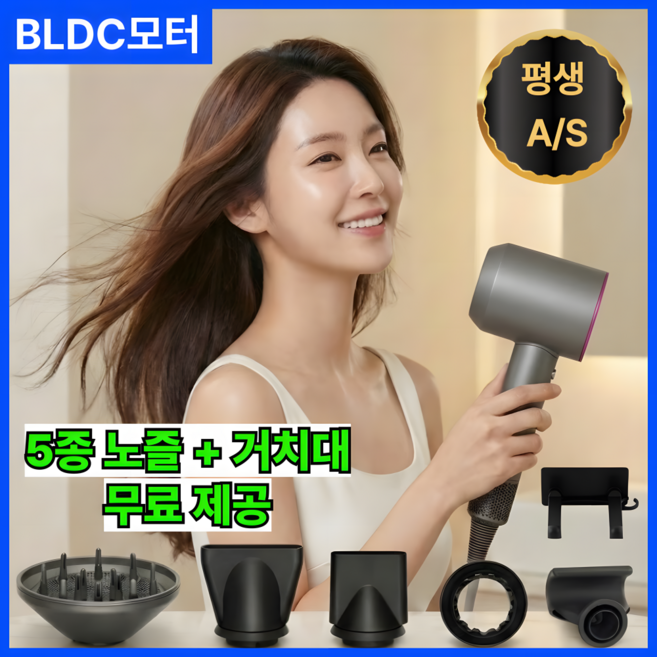5세대 BLDC 헤어 드라이기 음이온 저소음 항공모터 가벼운 드라이어, 그레이, BR-50(P)