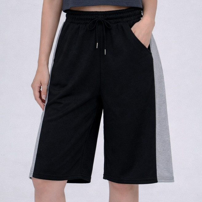 마디아 사이드 투톤 배색 절개 밴딩 버뮤다 반바지