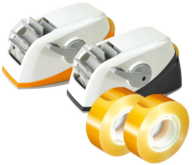 3M 스카치 탁상 2롤 자동 컷팅 테이프디스펜서 세트 일정한 길이 컷팅 다양한 폭 호환가능 반자동 커터기 선물 택배 배달 포장, 1세트, 디스펜서 오렌지