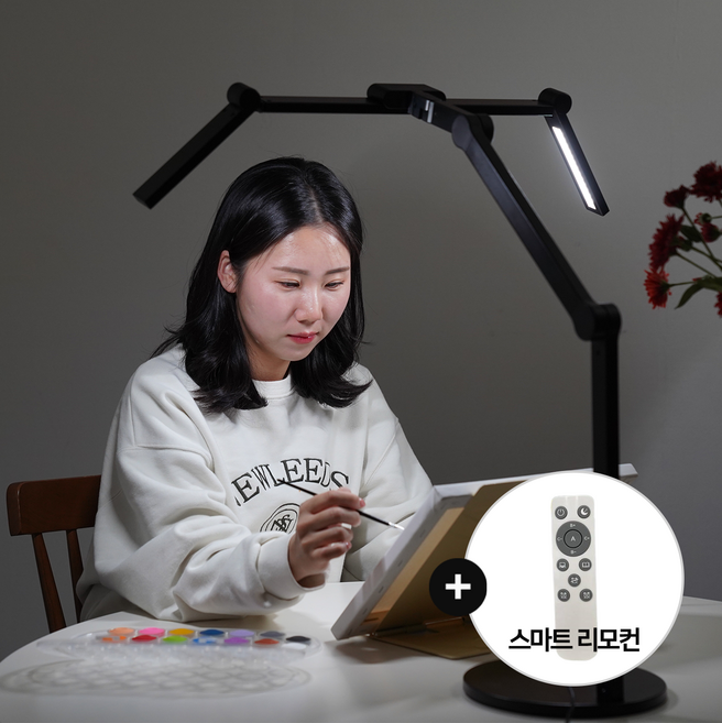 룩스베러 STDL01 스탠드 삼성 시력보호 와이드 책상스탠드 공부등 독서등 조명, 블랙베이스+리모컨