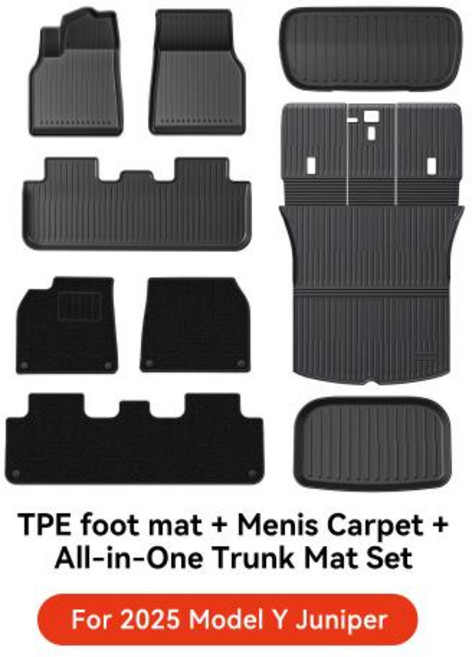 YZ 테슬라 모델 Y 주니퍼 러기지 매트 사계절 방수 미끄럼 방지 트렁크 매트용 TPE 차량 바닥, 7)9PCS