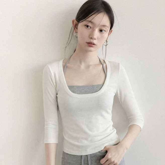 無品牌 撞色兩件套 鬆弛感上衣 夏季吊帶T恤