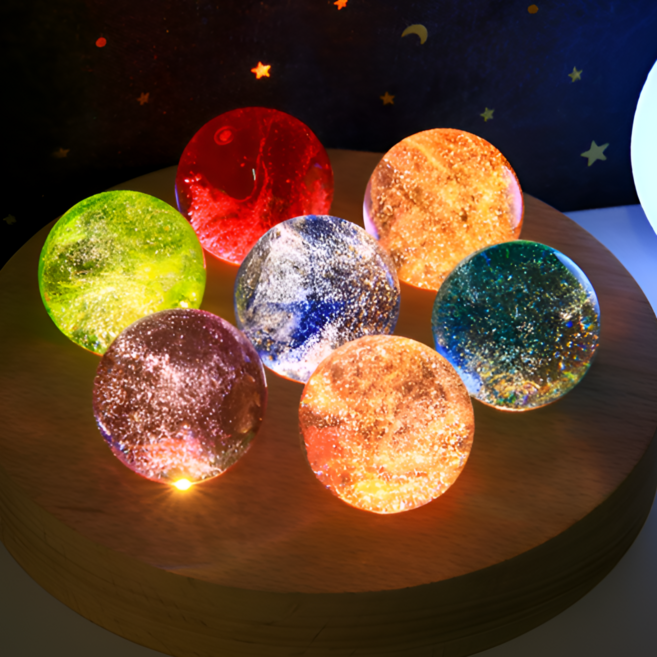 라이프리 7구 크리스탈 구슬 무드등 인테리어 조명 거실 침실 집들이 선물, 원형 원목받침대