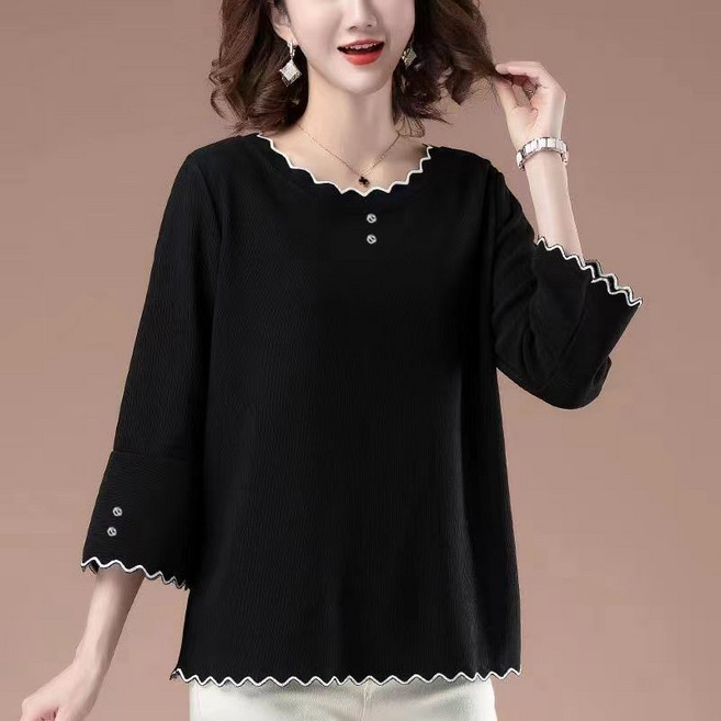 봄 여름 중년 여성 냉장고 티셔츠 패션 엄마 빅사이즈 아이스 블라우스 캐주얼 여자 7부 소매 상의 YCY