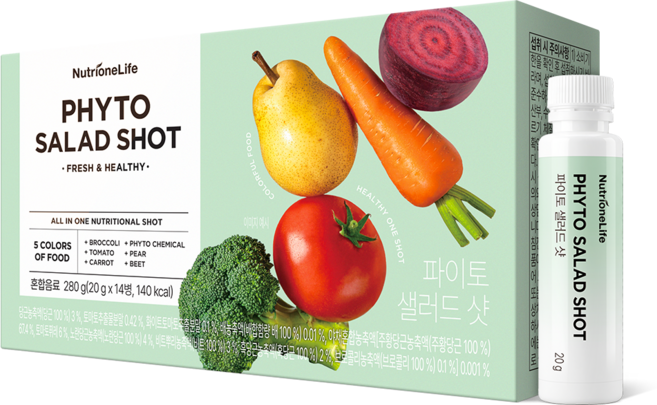 파이토 샐러드샷 식단관리 해독주스 파이토케이컬 비타민 미네랄 식이섬유 아침공복 루틴, 1박스, 14회분