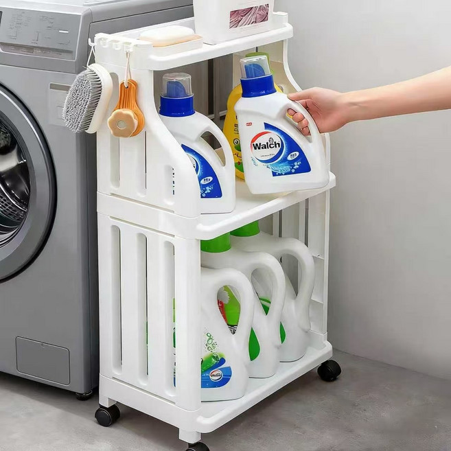 하루꿈 이동식 욕실수납장 트롤리 화장실 다용도 무빙 수납 선반 틈새선반, 1개, 화이트2