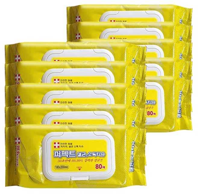 퍼펙트 살균 소독 티슈 캡형 80매 x10개 물티슈, 10개, 80매입