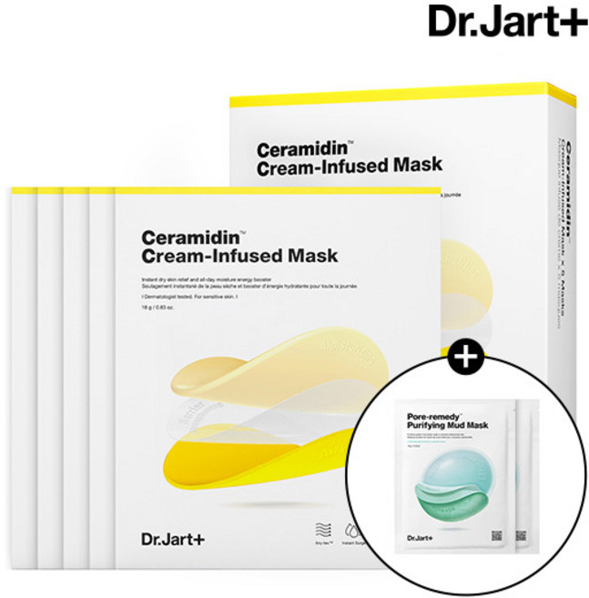 [닥터자르트] 세라마이딘 크림-인퓨즈드 마스크 5매 (+머드 마스크 2매), 1개, 5개입
