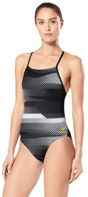 Speedo 스피도 여성용 수영복 원피스 Endurance+ 크로스 백 프린트 성인 팀 색상 블랙 353870 5548071302, 20, The Fast Way 블랙/화이트