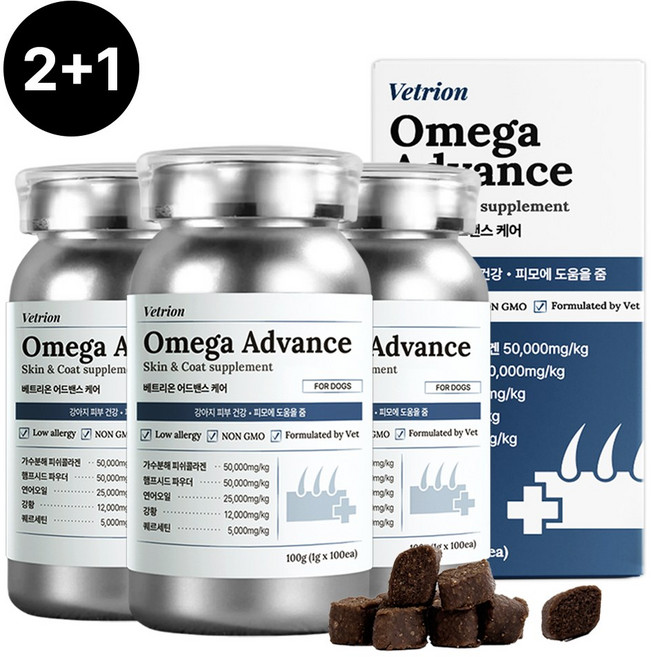 베트리온 오메가3 어드밴스 강아지 피부 영양제 가려움증 알러지 습진 아토피, 3개, 피부/피모, 100정