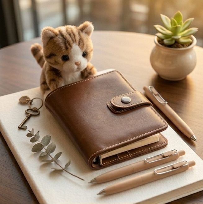 파보리테 미니 다이어리 월렛 세트, 브라운