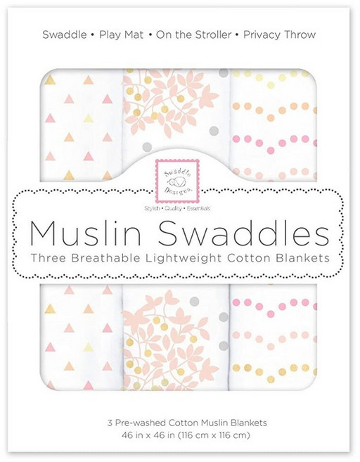 SwaddleDesigns 남아 및 여아용 면 모슬린 포대기 담요 신생아 베이비 레지스트리 및 선물을 위한 뉴트럴 속싸개 담요 116.8 x 116.8cm(46 x 46, 헤븐리 플로럴