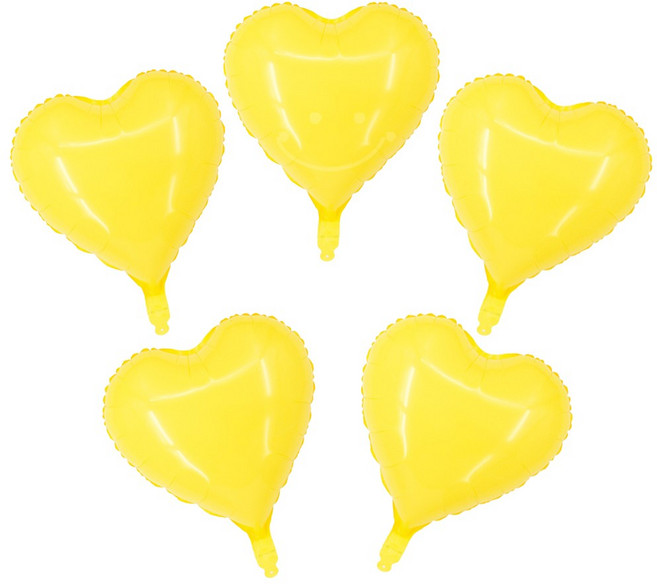 하트풍선 은박(45cm) 웨딩촬영 풍선 장식 파티용품 [에브리띵스마일] 1103, 5개, 파스텔 옐로우
