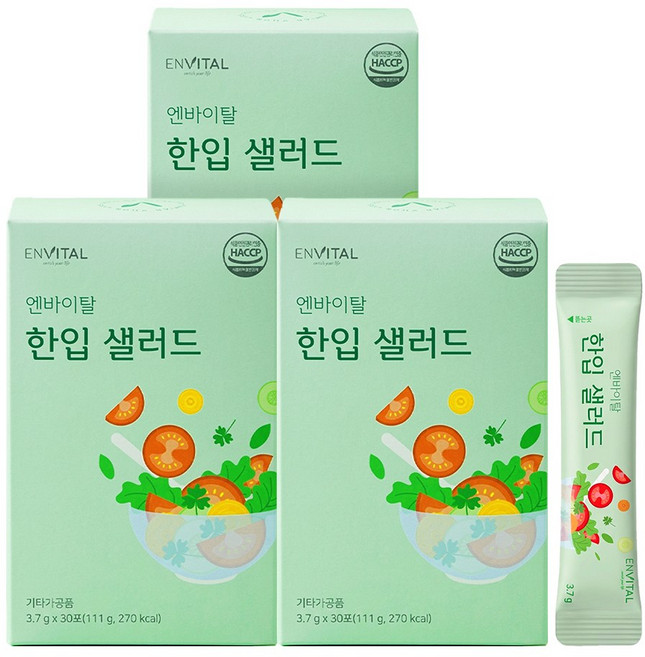 고함량 식이섬유 2 500mg 20종 야채 자몽맛 야채스틱 엔바이탈 한입 샐러드 3박스, 30회분