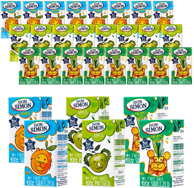 예이니식품 돈시몬 착즙주스 오렌지125ml 10개+사과125ml 10개+파인애플 백포도125ml 10개 (총30개) 어린이음료수생과일, 125ml, 30개