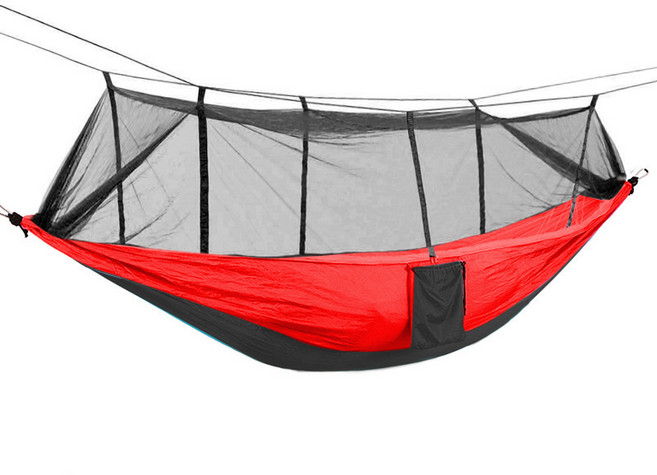 蚊帳吊牀戶外防蚊露營吊牀帶蚊帳210T降落傘布加密網紗尼龍吊牀, 1個, 紅拼黑:如圖