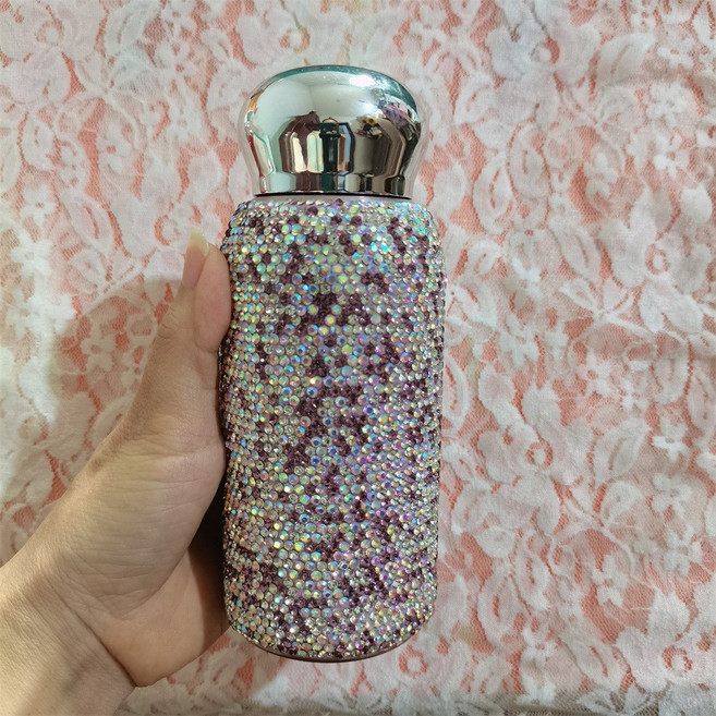 커피 보온 큐빅 텀블러 럭셔리 보석 선물용 블링 보온병 보냉병, 브라운, 1개