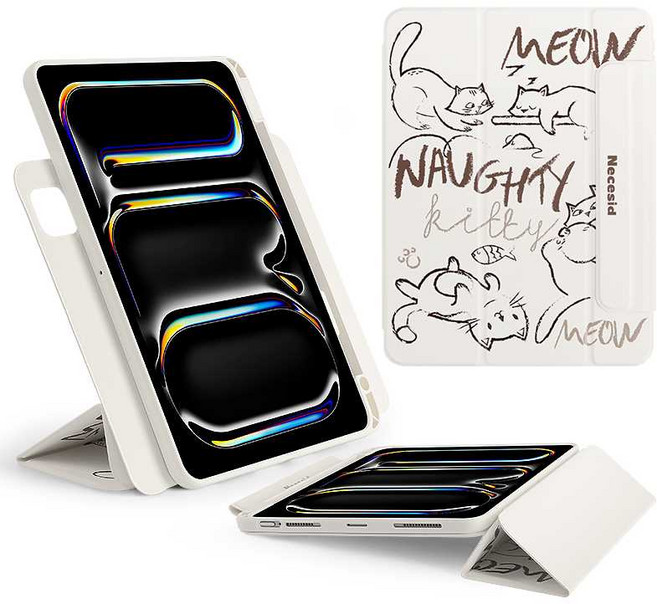 네쎄시드 아이패드 에어 프로 11 케이스 펜슬수납 마그네틱 북커버, 1개